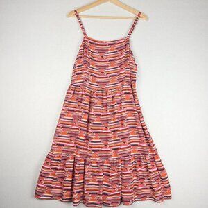 Loft Womens Sun Dress Sz 8 Red Pink Aztec Stripe Adjustable Straps Lined Flowing